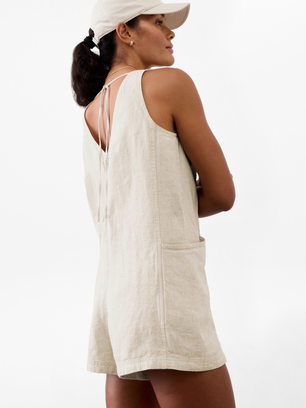 Athleta Cream V-Neck Linen Romper - Picture 2 of 3